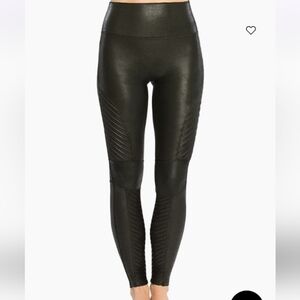 Spanx Black Faux Leather Moto Leggings size Large